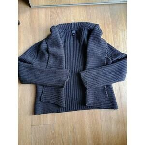 Eileen Fisher 100% Merino Wool thick open front cardigan thrashed distressed L